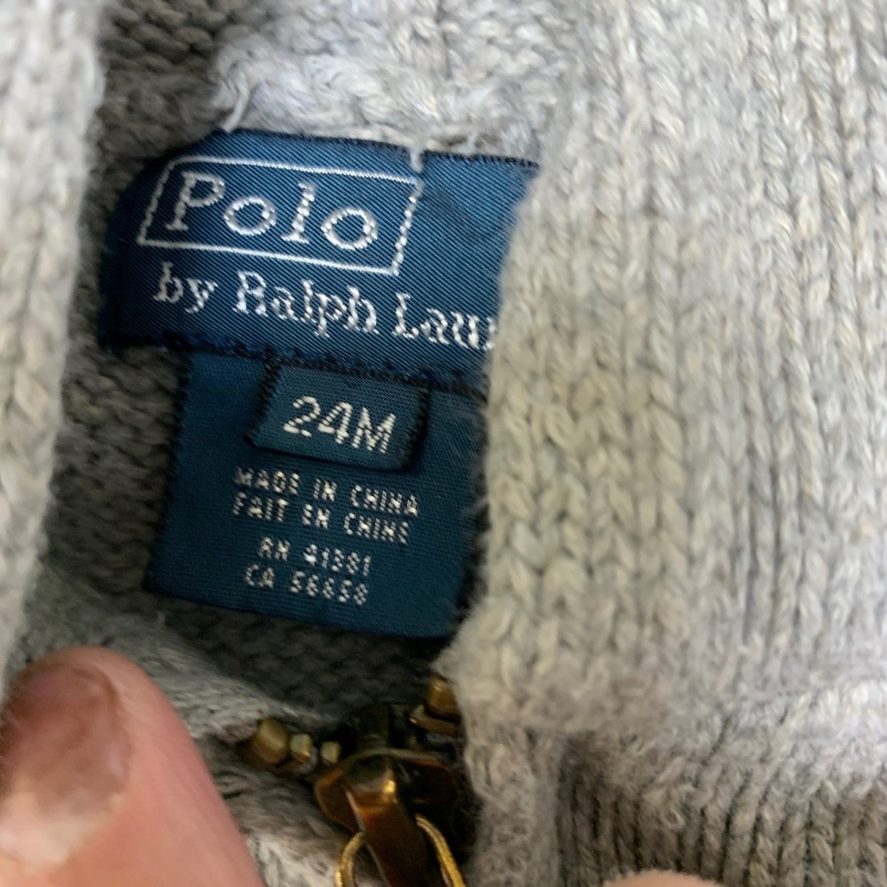 Polo Ralph Lauren Sweater Boys 24M Gray Embroidered Pony Logo Hooded Full Zip - Picture 8 of 14